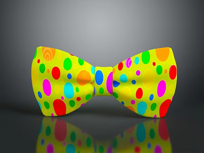 Butterfly Bow Tie With Yellow Base And Colorful Polka Dots On Gray Background 3d model