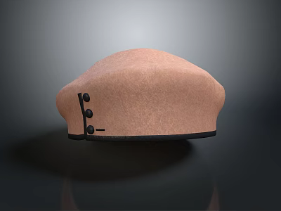 Brown Felt Beret Hat With Black Trim And Decorative Buttons Fashion Accessory 3d model