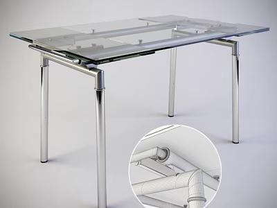 Modern Minimalist Dining Table With Glass Top And Metal Tubular Legs Design 3d model