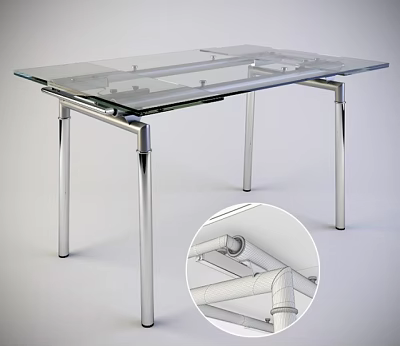 Modern Minimalist Dining Table With Glass Top And Metal Tubular Legs Design 3d model