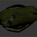 Tactical Firearm With Scope Resting On Green Canvas Duffle Bag