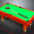Classic Wooden Billiard Table With Green Felt Surface Balls And Cues For Home Entertainment