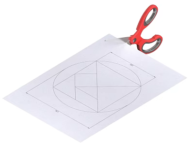 Red Handle Scissors As Hardware Tool Cutting Paper With Geometric Diagram 3d model
