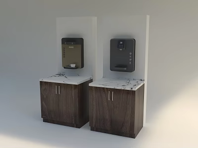 Two Modern Kitchen Appliances With Dark Panels On Wooden Cabinets And Marble Countertops 3d model
