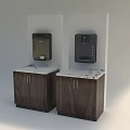 Two Modern Kitchen Appliances With Dark Panels On Wooden Cabinets And Marble Countertops