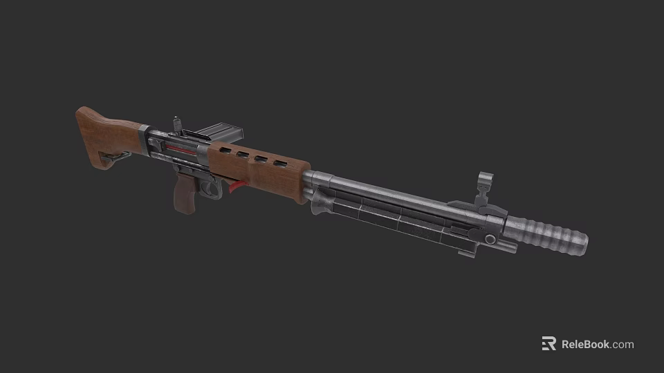 Vintage Rifle With Wooden Stock And Metal Barrel Sights And Magazine 3d model 