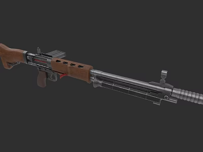 Vintage Rifle With Wooden Stock And Metal Barrel Sights And Magazine 3d model
