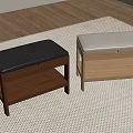 Two Storage Benches With Wooden Frames And Upholstered Seats On Woven Rug