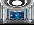 Modern Emergency Management Control Room Interior With Large Command Screen And Control Consoles