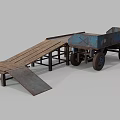 Vintage Agricultural Transport Equipment With Wooden Plank Ramp Metal Bed And Wheels