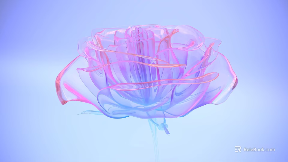 Transparent Pink And Blue Gradient Rose With Light Blue Background 3d model 