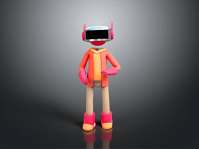 3D Cartoon Robot Character With VR Headset Pink Ears And Colorful Outfit 3d model