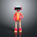 3D Cartoon Robot Character With VR Headset Pink Ears And Colorful Outfit