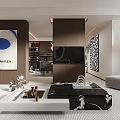 Modern Open Living Dining Room With Gray L Sofa Black Marble Coffee Table Green Plants