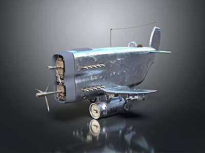 Vintage Metal Airplane Model With Propeller Wings And Mechanical Details 3d model