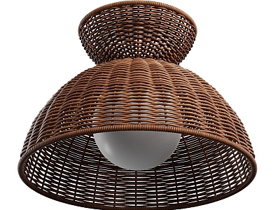 Quiet natural wind rattan round ceiling lamp 3d model