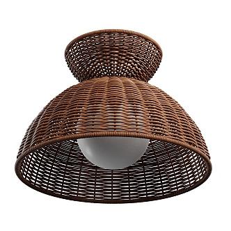 Quiet natural wind rattan round ceiling lamp 3d model