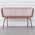 Rose Gold Frame Two-Seater Sofa With Grey Cushions Beige Pink Pillows And Green Plants In Grey Pots