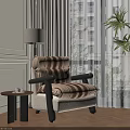 Stylish Retro Striped Fabric Upholstered Leisure Chair For Cozy Sunlit Living Room Relaxing Space