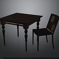 Dark Square Dining Table With Decorative Legs And Perforated Back Chair