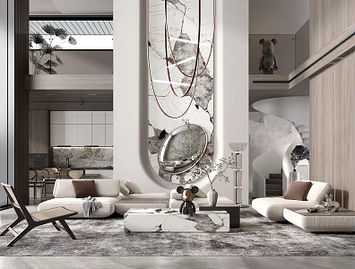 Modern Duplex Living Room Villa Living Room 3d model