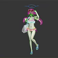 3D Fantasy Character Model With Halo Pink Hair And White Light Blue Outfit Design