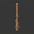 Handmade Wooden Artifacts Including Fan Shaped Tool Small Figurine And Long Stick