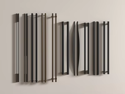 Various Modern Cabinet Handles With Different Metal Designs And Finishes 3d model