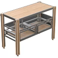 Modern Metal Frame Storage Shelf With Wooden Layers And Tiered Design