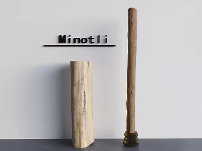 Two Wooden Columns with Minotli Sign on White Wall and Gray Countertop Interior Decor 3d model