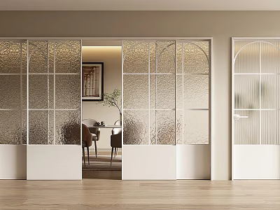 Modern Frosted Glass Sliding Doors For Elegant Interior Space With Wooden Floor 3d model