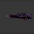 3D Rendered Unique Fish With Purple Pink Color Prominent Eyes Dark Background Reflection