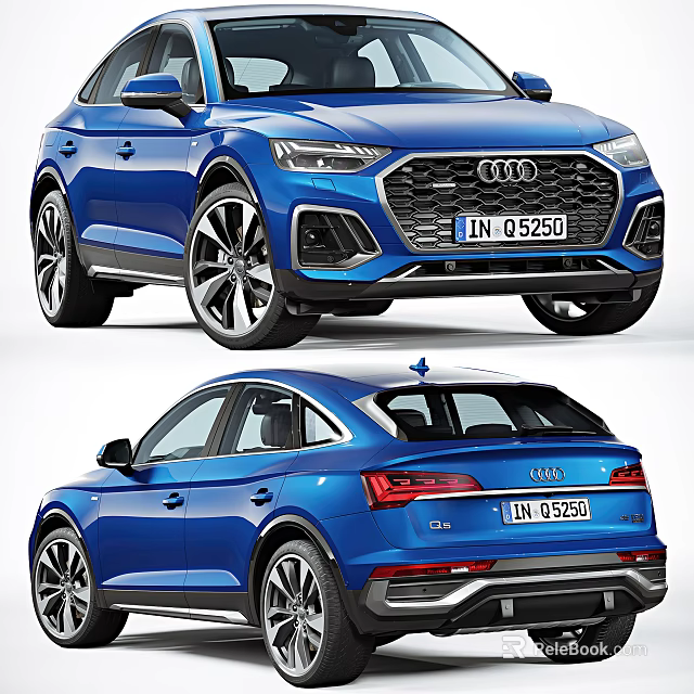Blue Audi SUV Front And Rear View 3d model