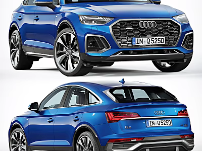 Blue Audi SUV Front And Rear View 3d model