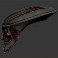 Ornate Silver Red Helmet With Detailed Facial Design And Decorative Lines