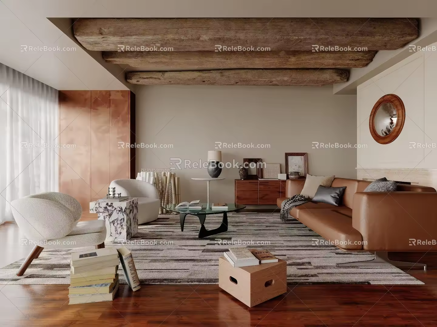Middle Ancient Living Room Combination Sofa Coffee Table Carpet Single Sofa 3d model