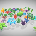 Colorful Plants Flowers and Leaves with Various Colors and Diverse Shapes 3D Model Collection
