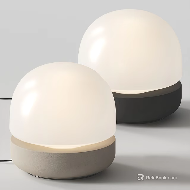Two Modern Spherical Table Lamps With White Shade And Gray Base Illuminated 3d model