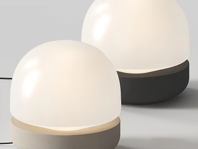 Two Modern Spherical Table Lamps With White Shade And Gray Base Illuminated 3d model