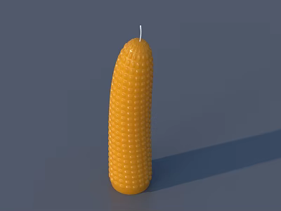 Corn Shaped Yellow Candle Lamp with Wick on Gray Background and Shadow 3d model