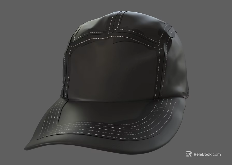 Black Leather Baseball Cap with Classic Stitching Details and Smooth Surface Texture in Modern Style 3d model 
