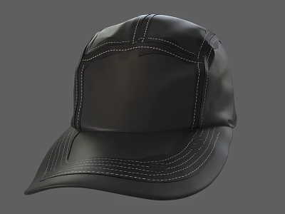 Black Leather Baseball Cap with Classic Stitching Details and Smooth Surface Texture in Modern Style 3d model
