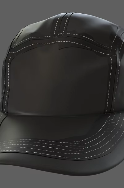 Black Leather Baseball Cap with Classic Stitching Details and Smooth Surface Texture in Modern Style 3d model