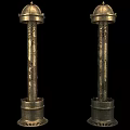 Vintage Metal Decorative Ornament Set With Pair Of Columnar Design And Hollow Patterns