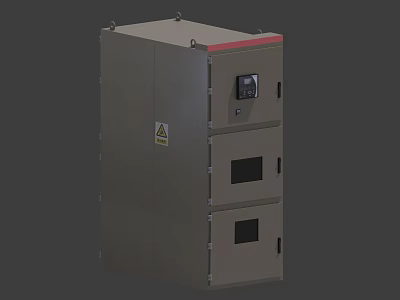 Gray Enclosure Industrial Equipment With Red Top Display Screen Black Panels And Warning Sign 3d model