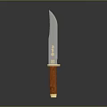 Tactical Hunting Knife With Sharp Metal Blade Wooden Handle And Golden Accents