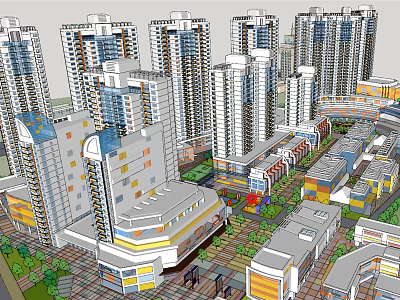 Modern High Rise Urban Complex With Commercial And Residential Buildings 3d model