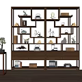 Traditional Chinese Wooden Display Shelf with Multi tiered Drawers and Decorative Figurines Books Boxes