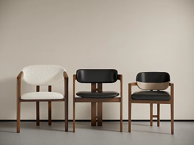 Modern Single Chairs With Wooden Frame And Various Color Upholstery In Minimalist Setting 3d model
