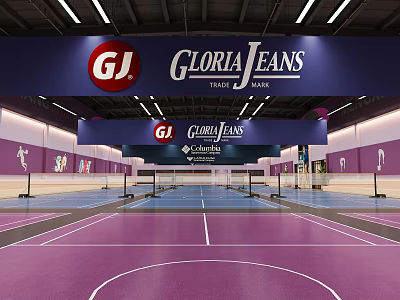 Gloria Jeans Trade Centre Indoor Sports Venue With Purple Basketball Court And Signage 3d model